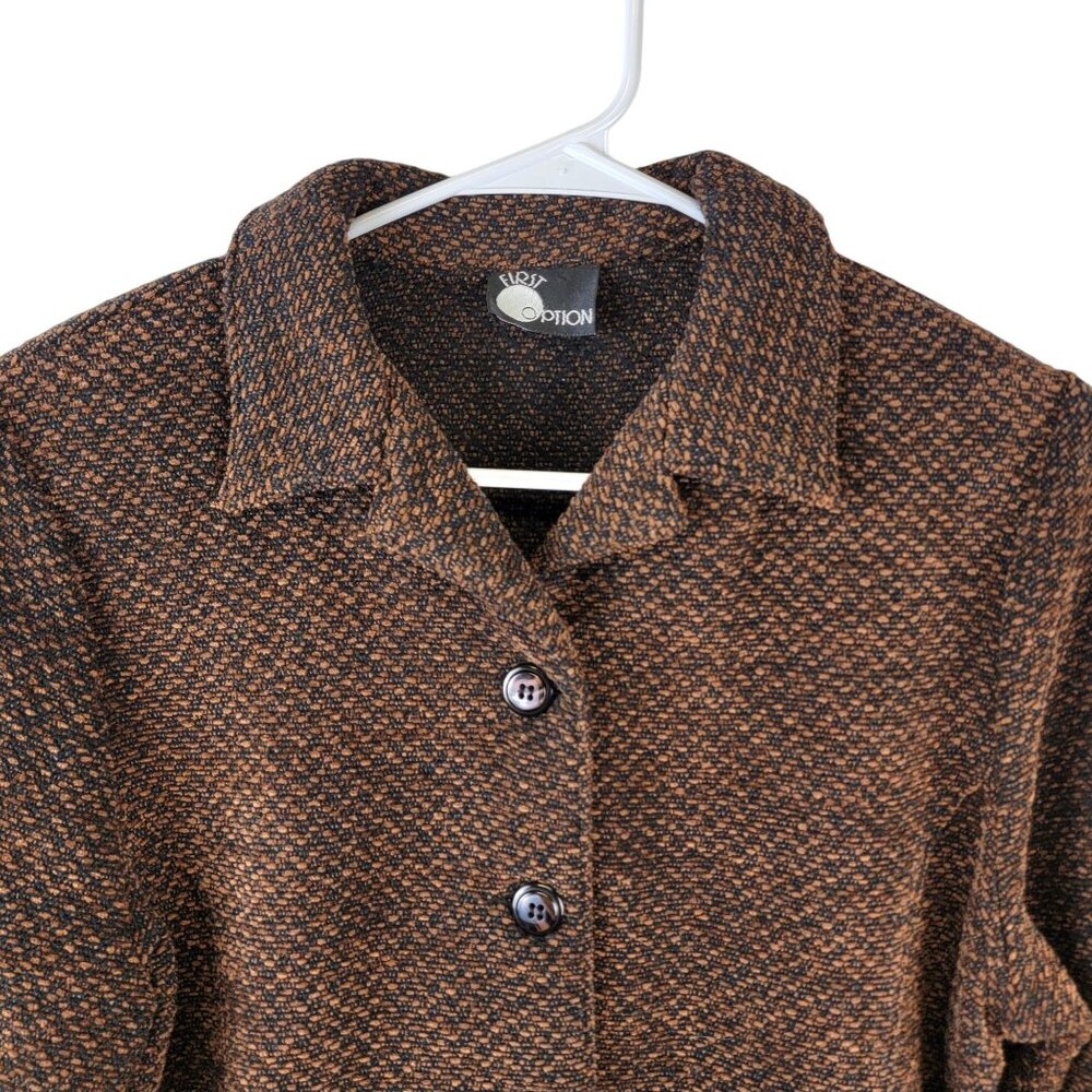 Vintage 90s Softshell Jacket Women Medium Brown Black Blazer Work Office 8 10 M - Picture 10 of 14